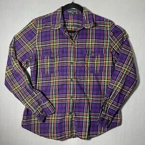 LRL‎ Lauren Jeans Co. Ralph Lauren SZ L Purple Plaid Cotton Shirt Button-Up
